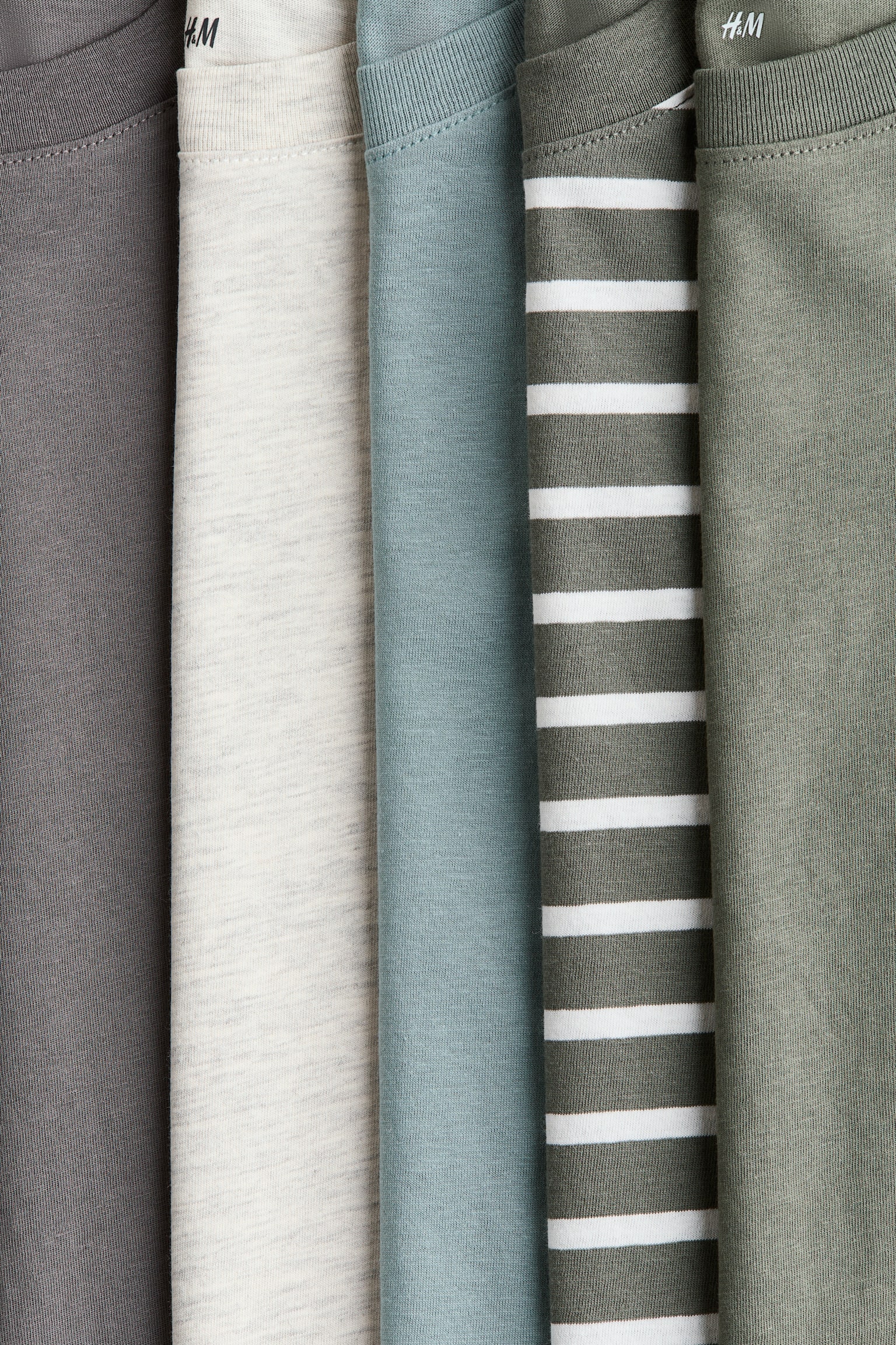 5-pack jersey tops - Khaki green/Striped/Grey/Black/White/Blue/White striped/Dark red/Mole/Beige marl/Dusty turquoise - 2