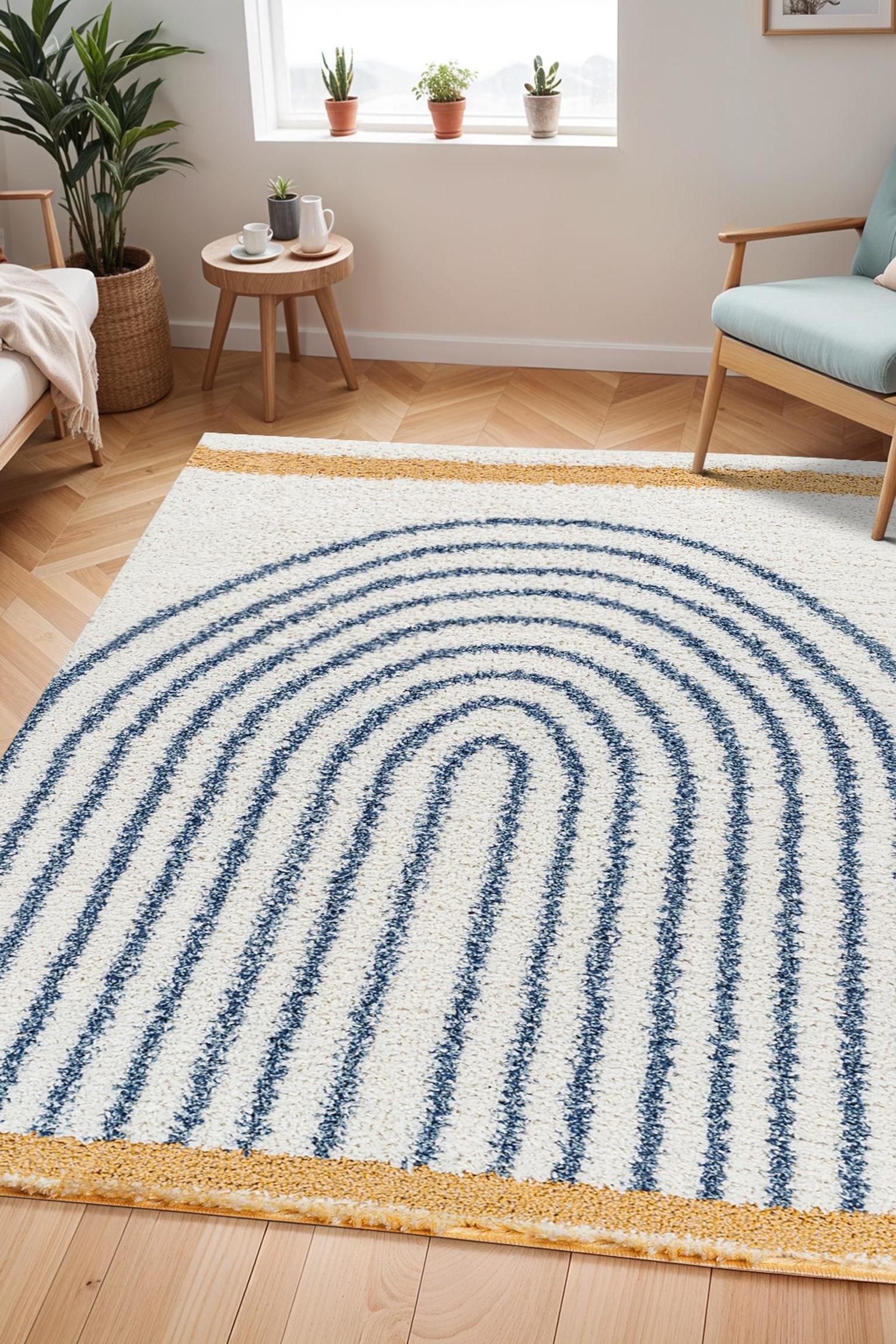 Pihu Modern Shaggy Area Rug - Ivory, Blue - 2