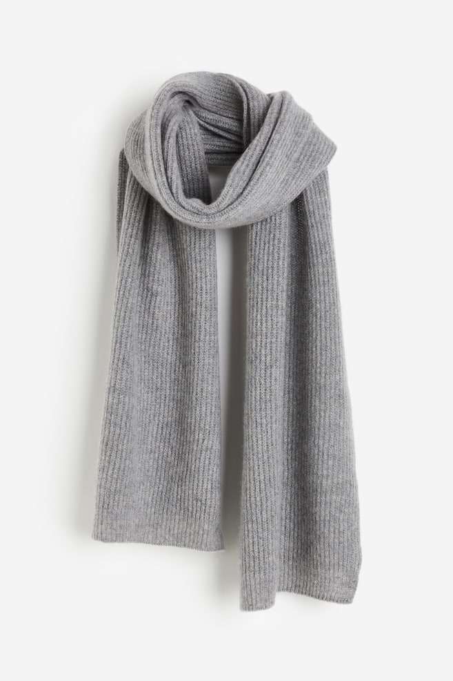 Ribbed cashmere scarf - Grey marl/Black - 1