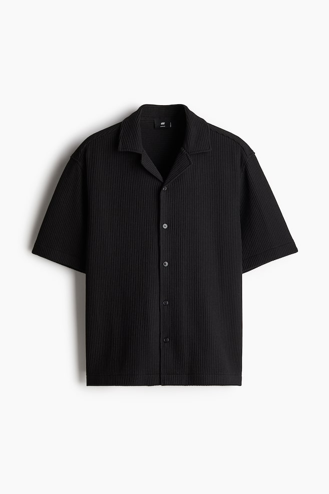 Loose Fit Rib Resort Shirt - Black/White/Beige - 1