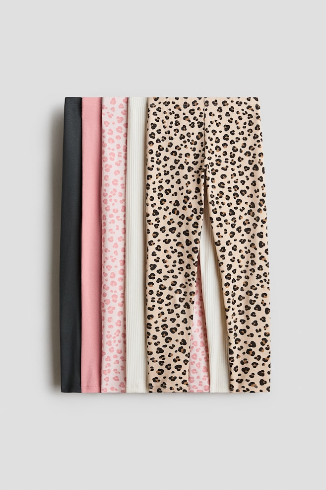 5-pack jersey leggings - Pink/Leopard print/Black/Light purple/Mint green/Grey/Pink/White/Polka dot/Peach/Green striped/Pink/Light purple/Pink/Yellow - 1