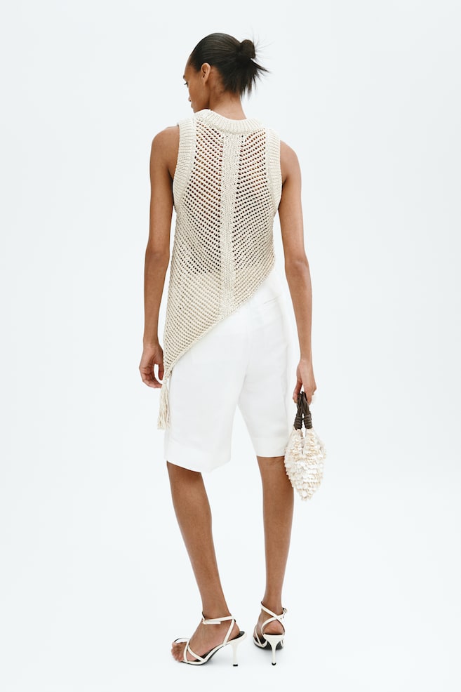 Crochet-Look Tassel-Detail Top-Light beige - 5