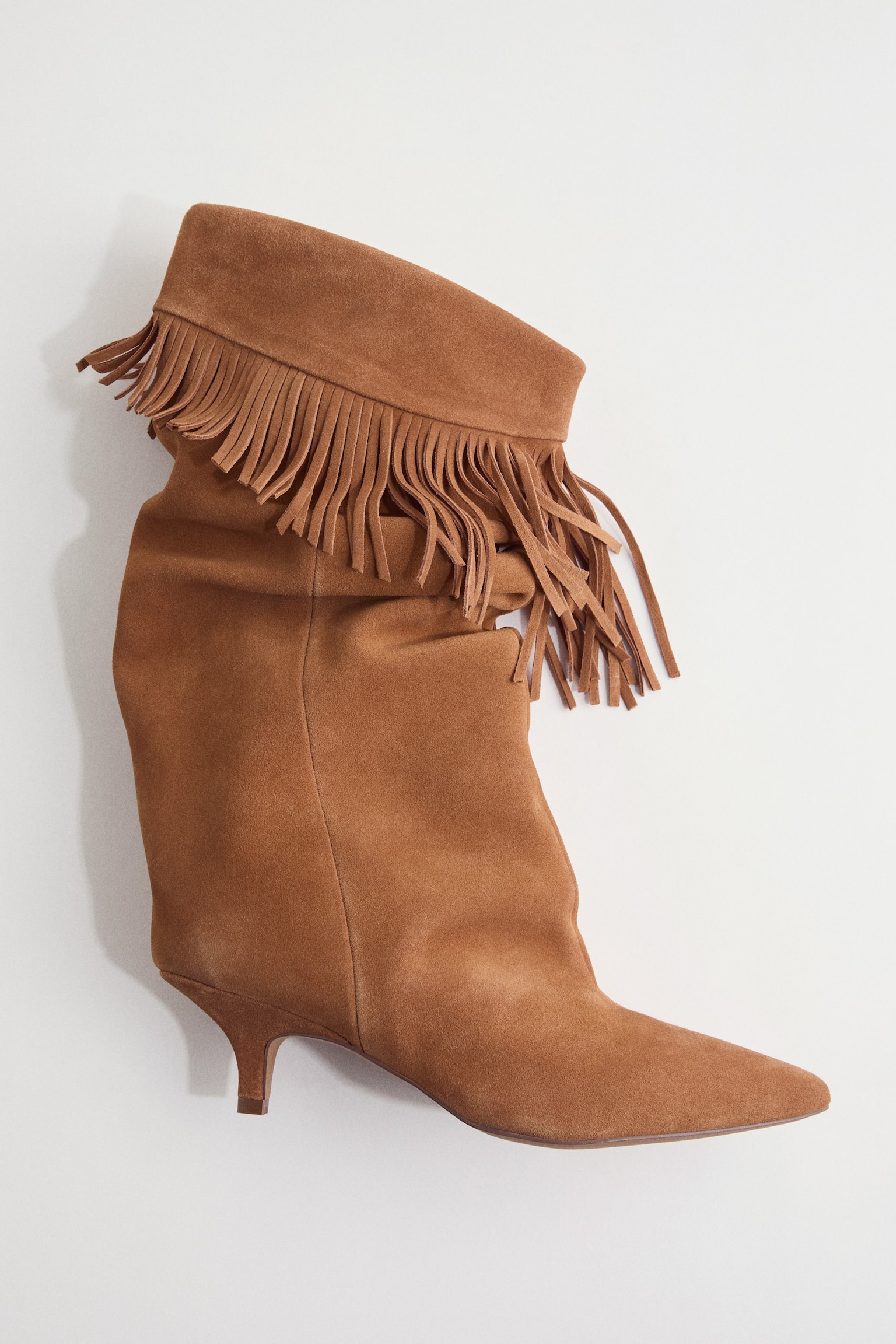 Fringe-trimmed suede boots - Dark beige - 1