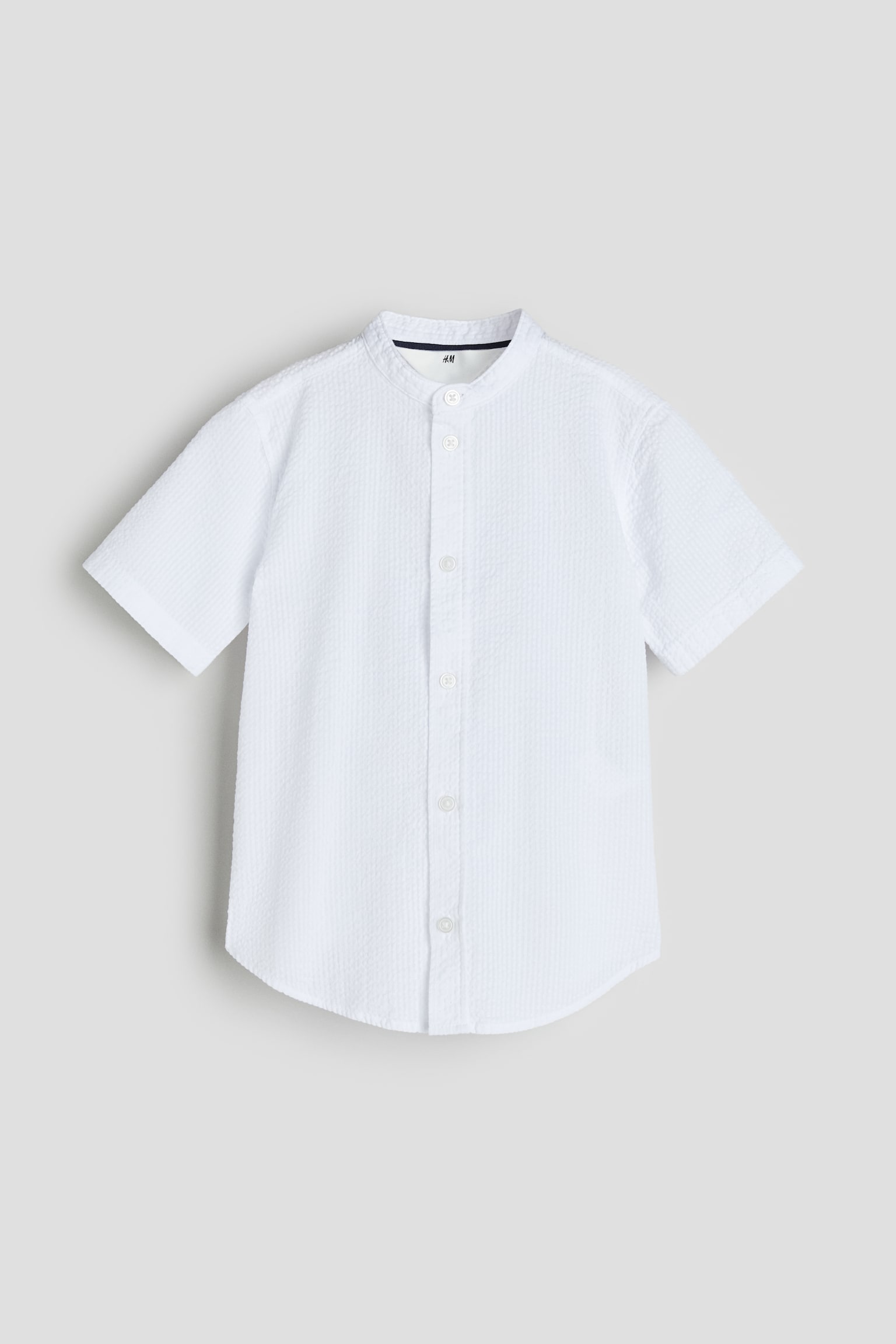 Grandad Cotton Shirt - White/Light blue - 1