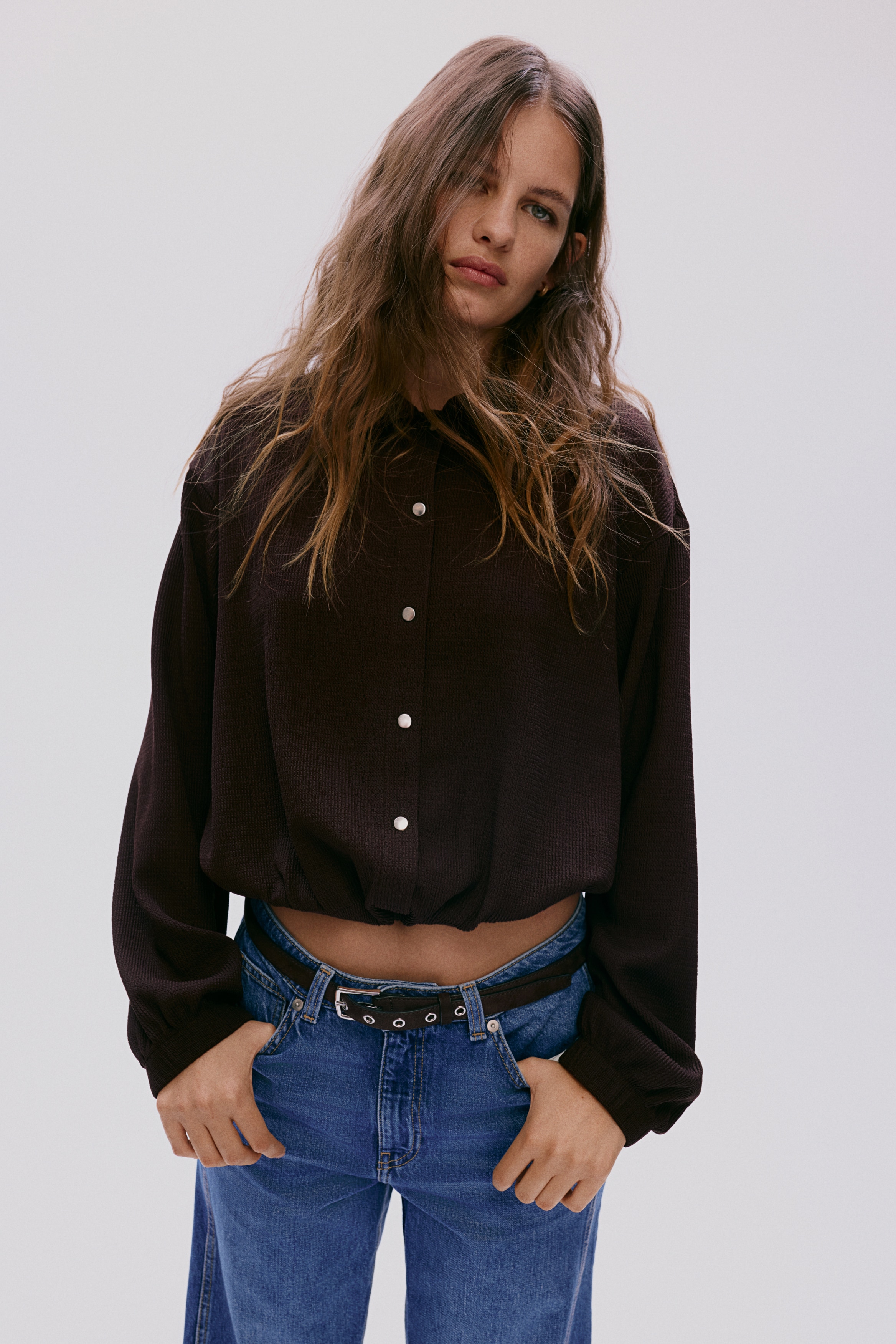 Ζέρσεί τζάκετ με ανάγλυφη υφή - Σκούρο καφέ/Μπεζ