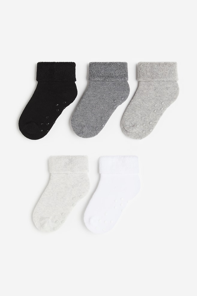 5-pack anti-slip terry socks - Black/Dark grey/Dark green/Dark grey/Dusty pink/Pink/Dark brown/Brown - 1