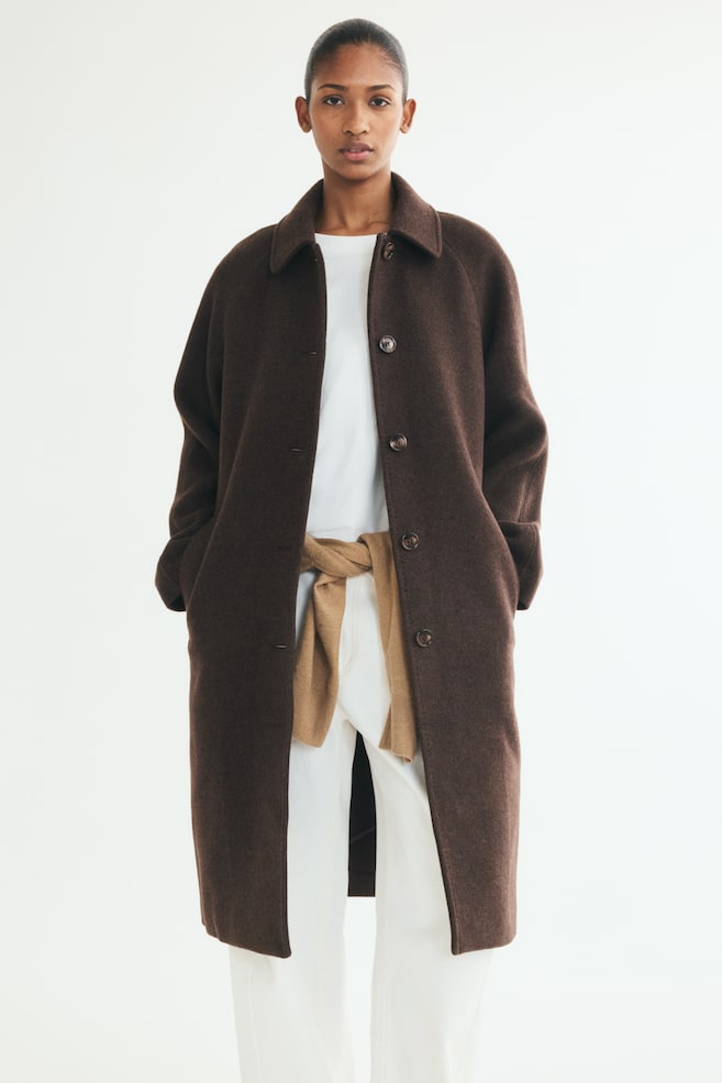 Manteau 3/4 en laine mélangée - Marron foncé/Beige clair - 1