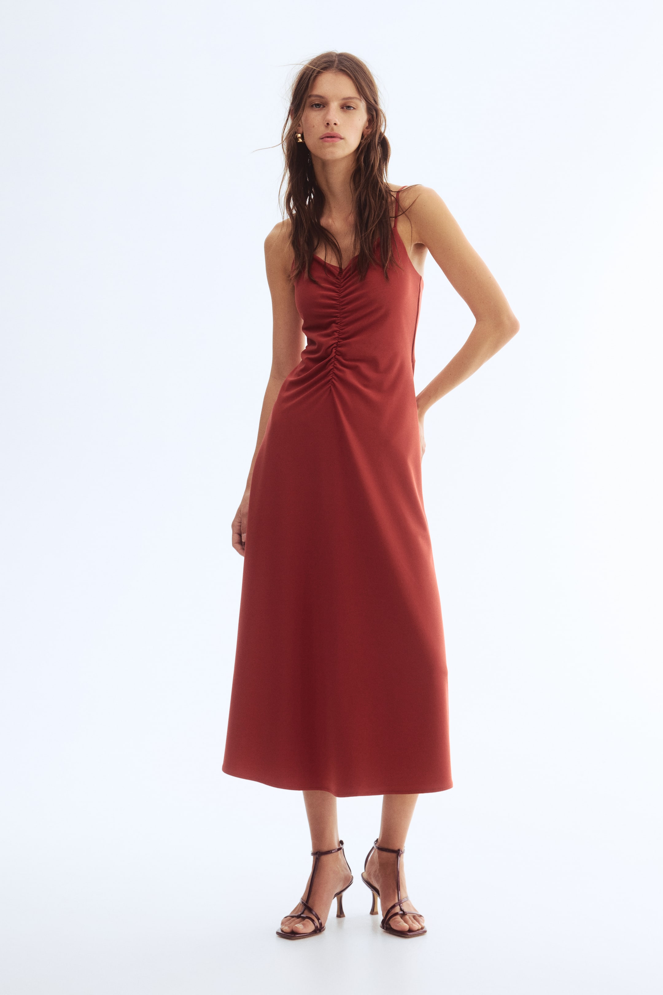 View larger image: Gathered strappy dress - Rust red - Ladies | H&M PH 3