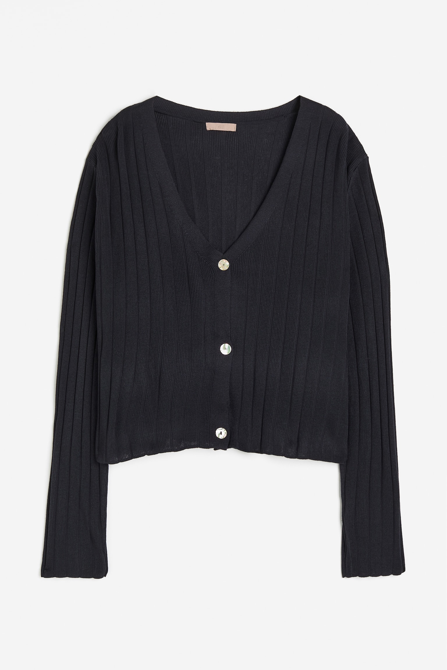 Rib Knit Cardigan - Black/Light beige - 2