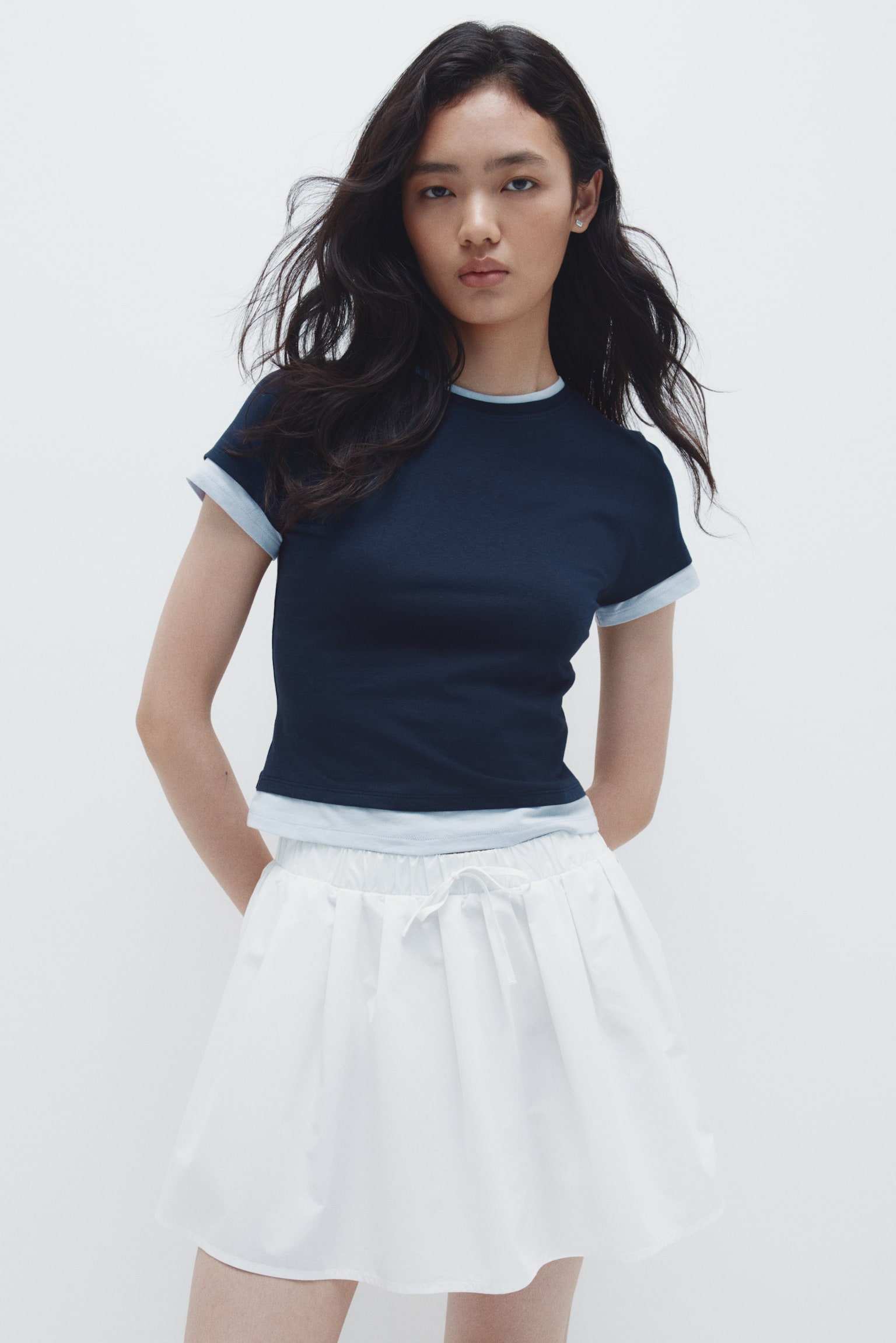 Áo thun kiểu nhiều lớp - Xanh tím than/Xanh dương nhạt/Màu trắng/Đen/Màu hồng nhạt/Trắng - 6