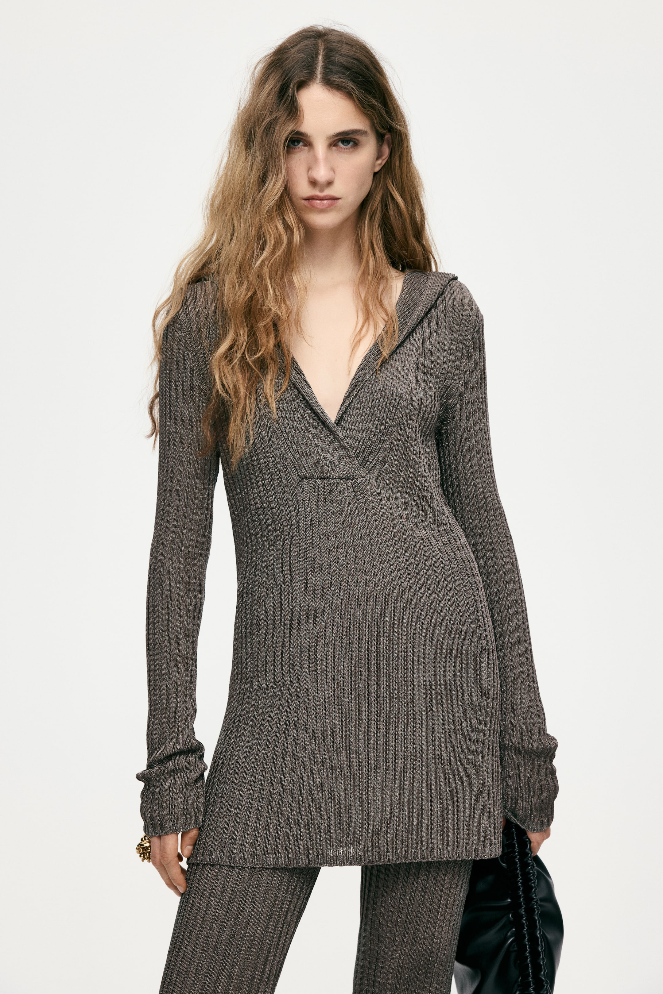 View larger image: Metallic rib-knit hoodie - Dark grey - Ladies | H&M MY 1