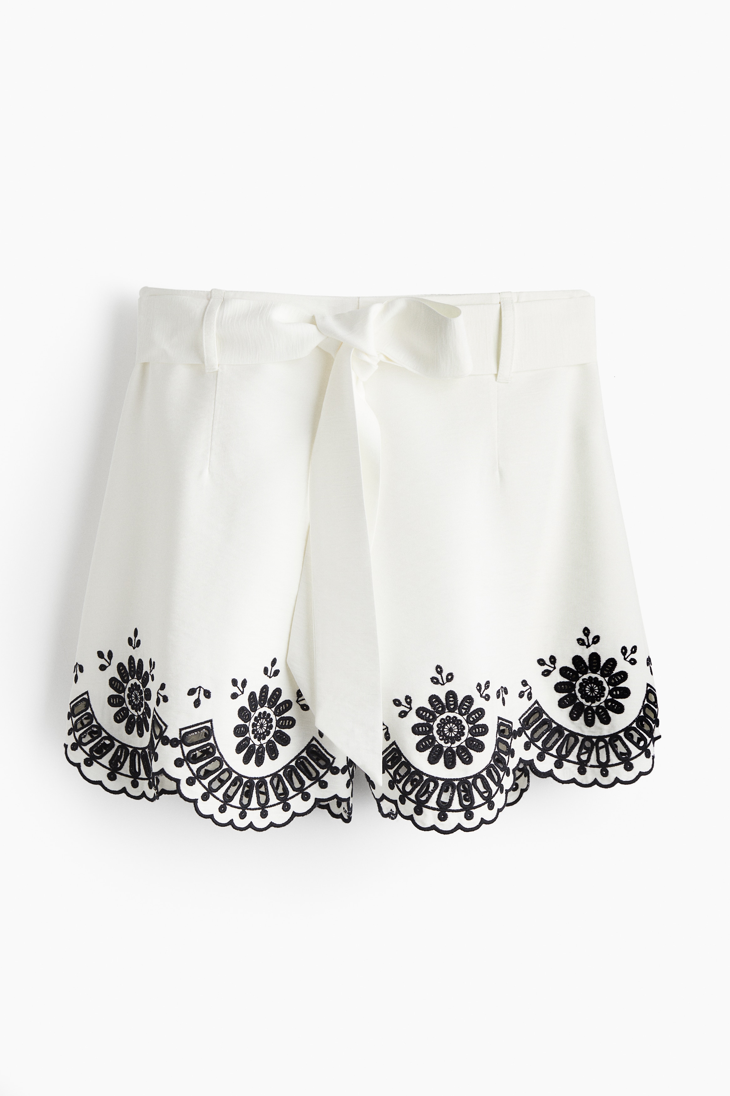 Embroidered twill shorts - White/Black