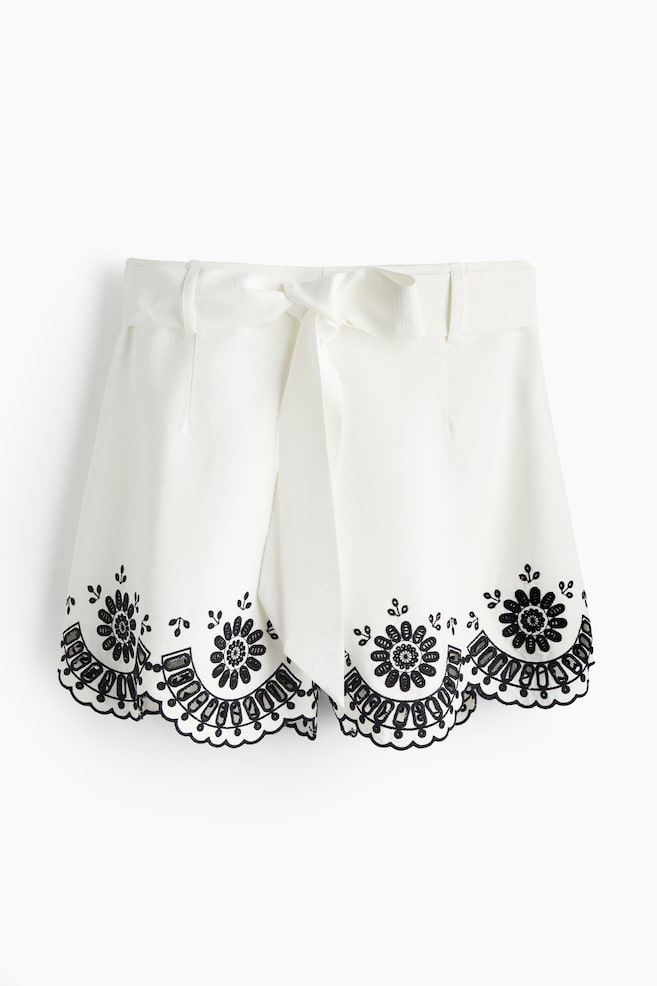 Embroidered twill shorts - White/Black - 1