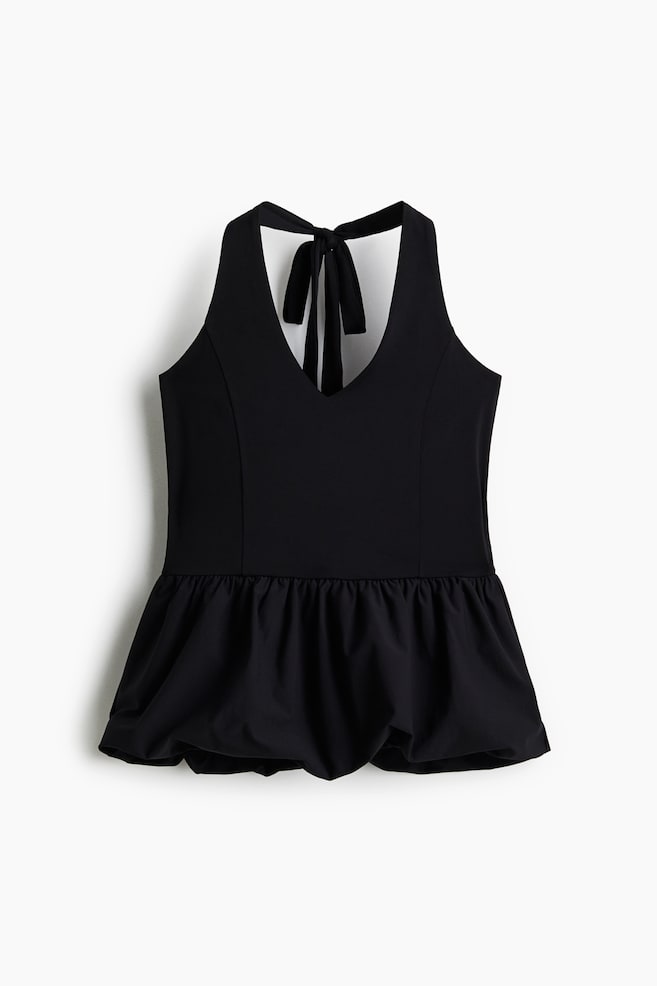 Peplum Halterneck Top - Black - 1