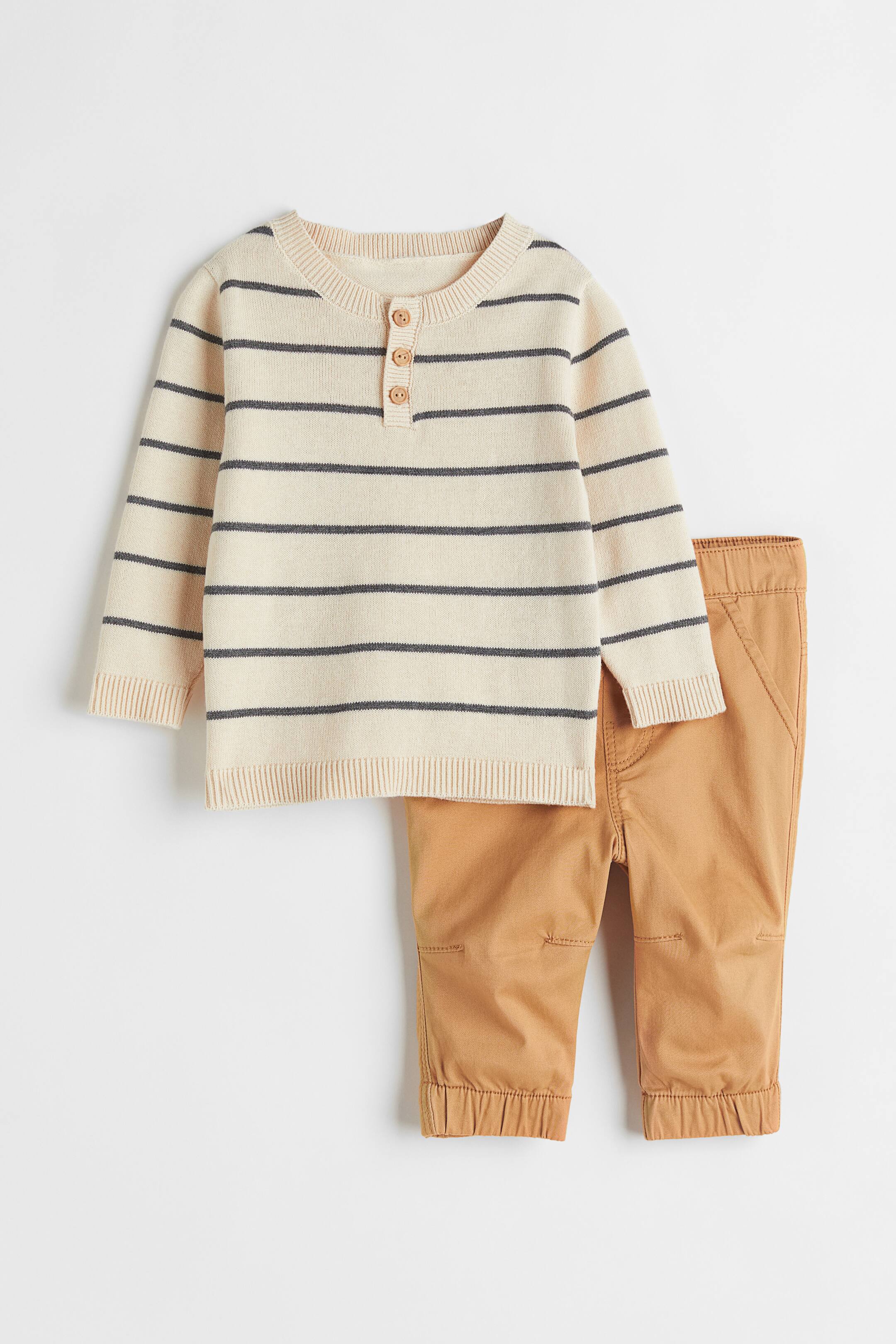 查看大圖: 棉質2件組套裝 - 米色/條紋 - Kids | H&M 1