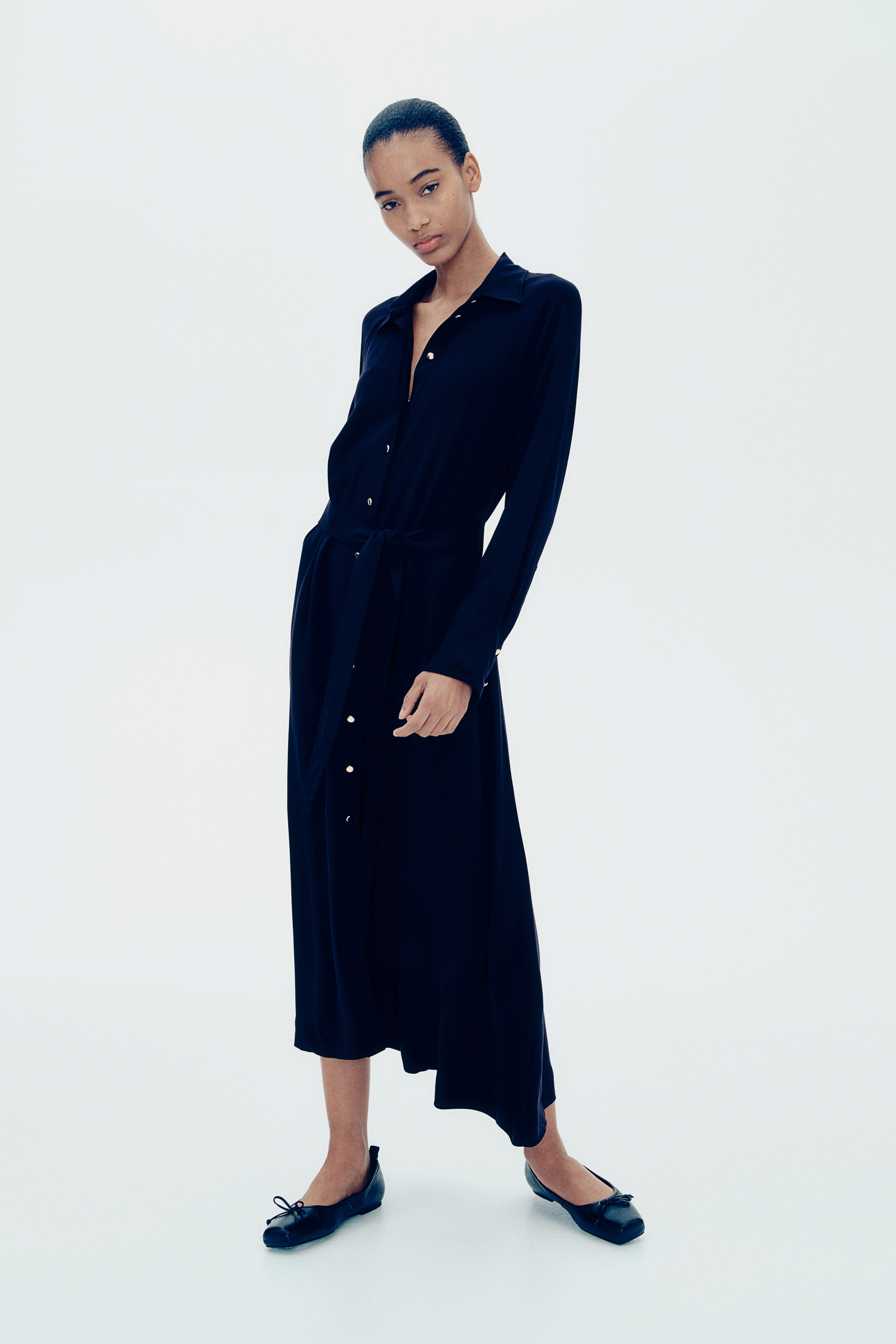 tie-belt viscose shirt dress