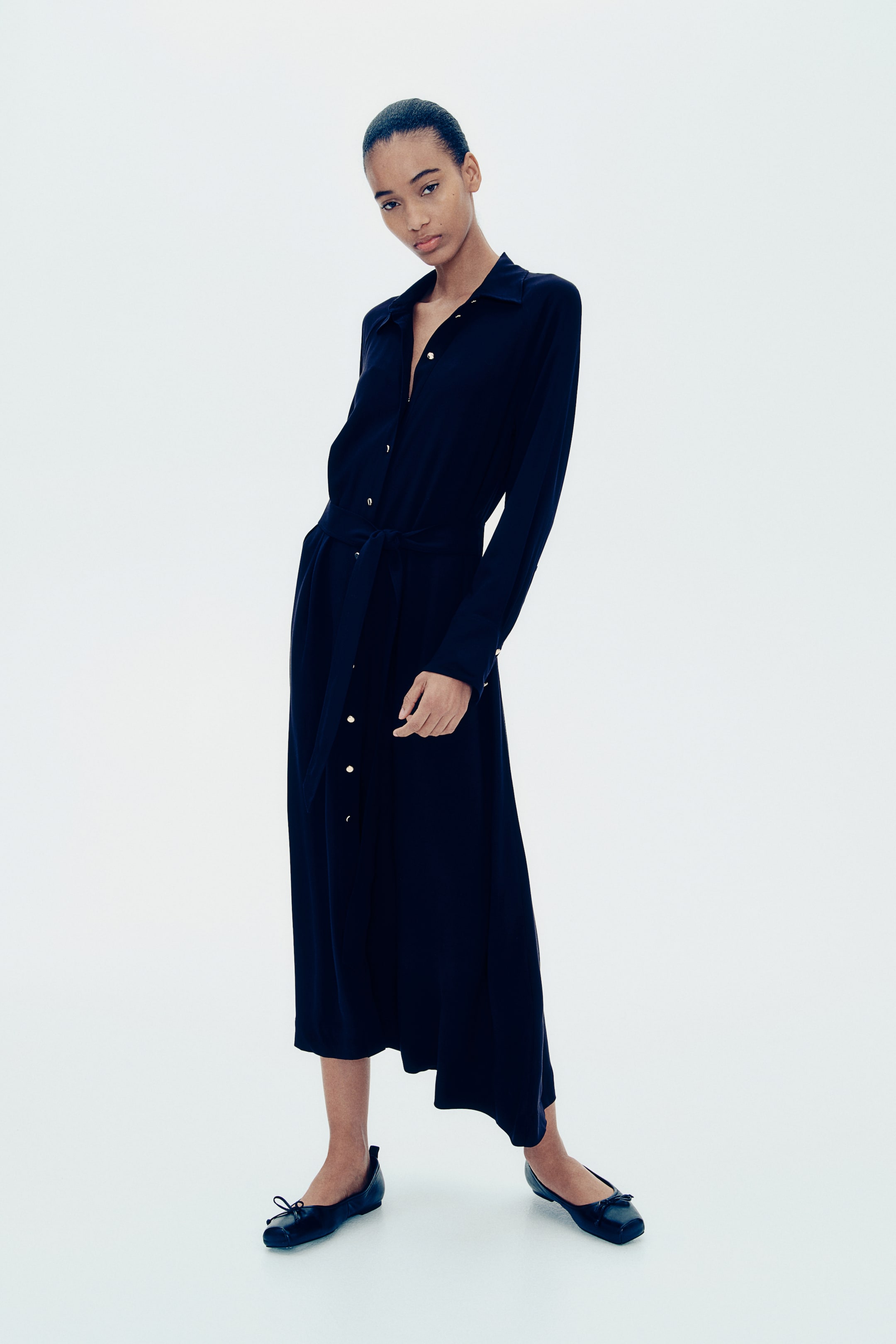 Tie-belt viscose shirt dress