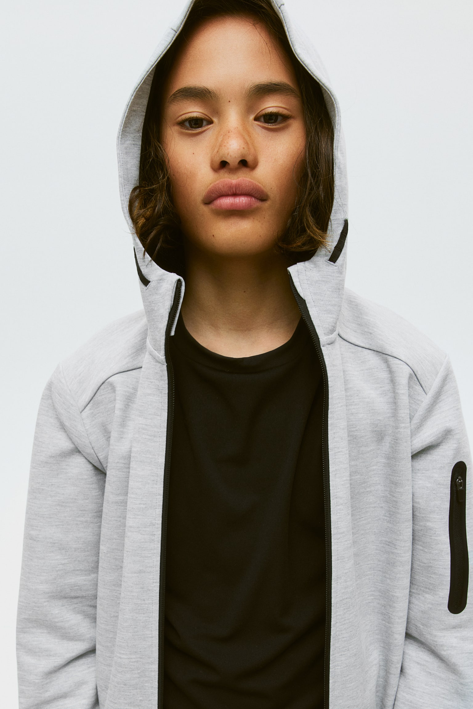 Zip Up Activewear Hoodie - Light grey marle/Dark grey marle/Black/Light khaki green - 3