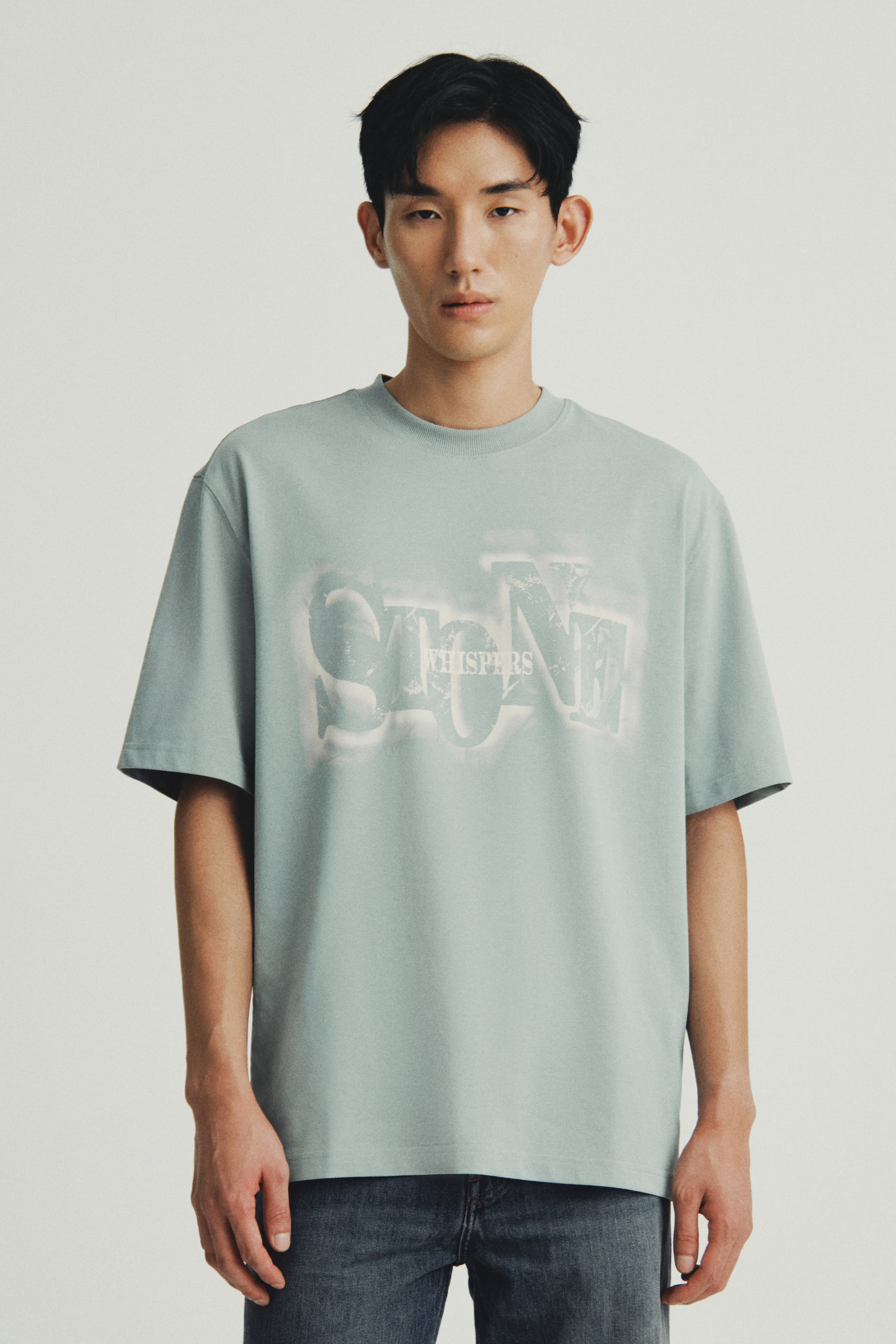 Xem ảnh lớn hơn: Loose Fit Printed T-shirt - Xanh lá khói/Stone Whispers - Men | H&M VN 1