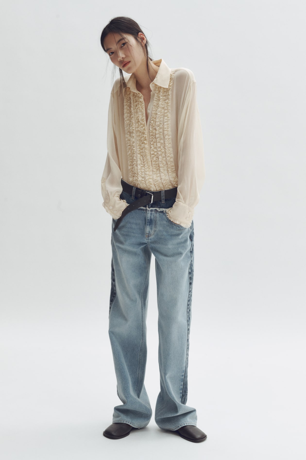 Silk-Blend Blouse with Ruffled Bib - image 3