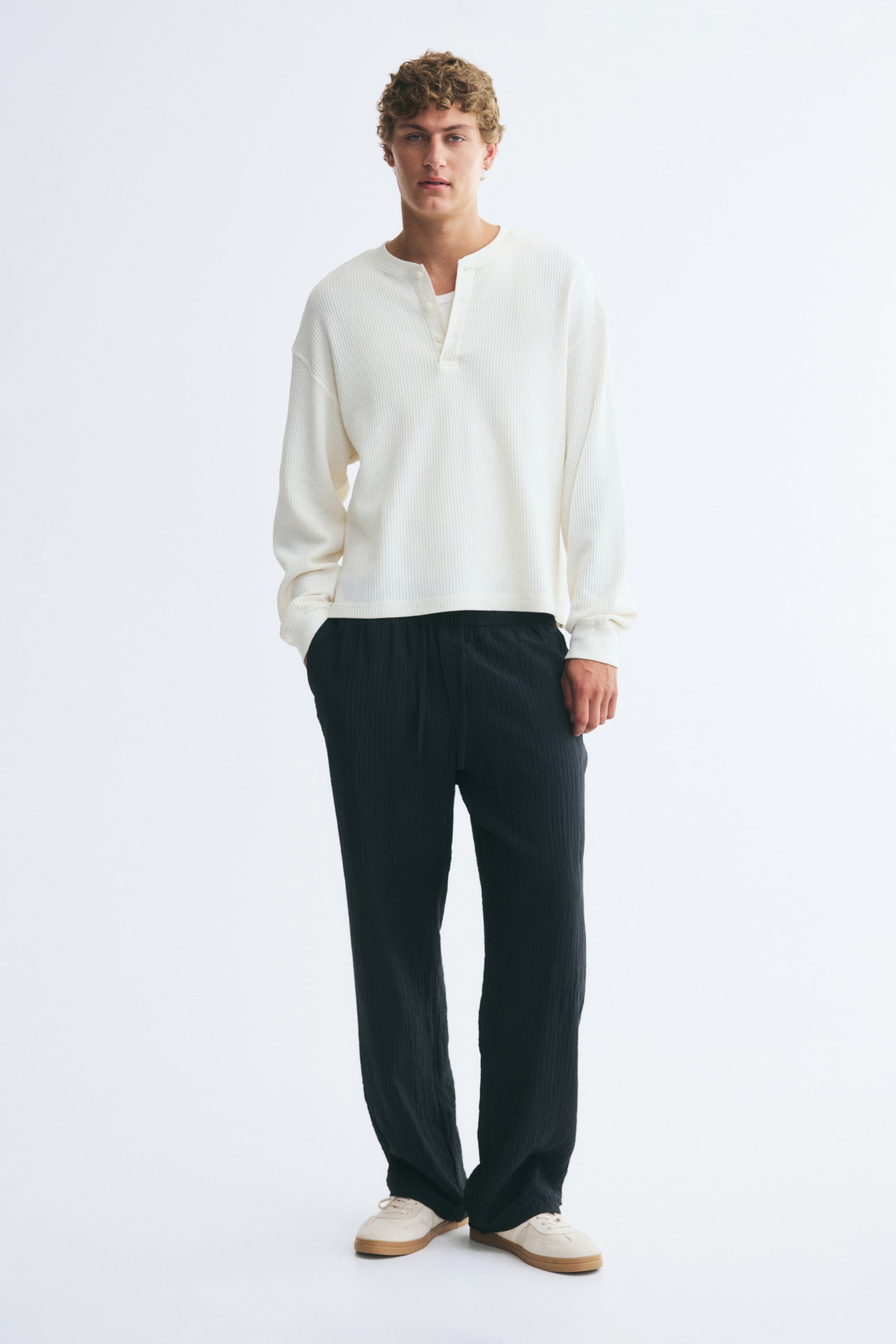 View larger image: Relaxed Fit Textured trousers - Black - Men | H&M IN 1
