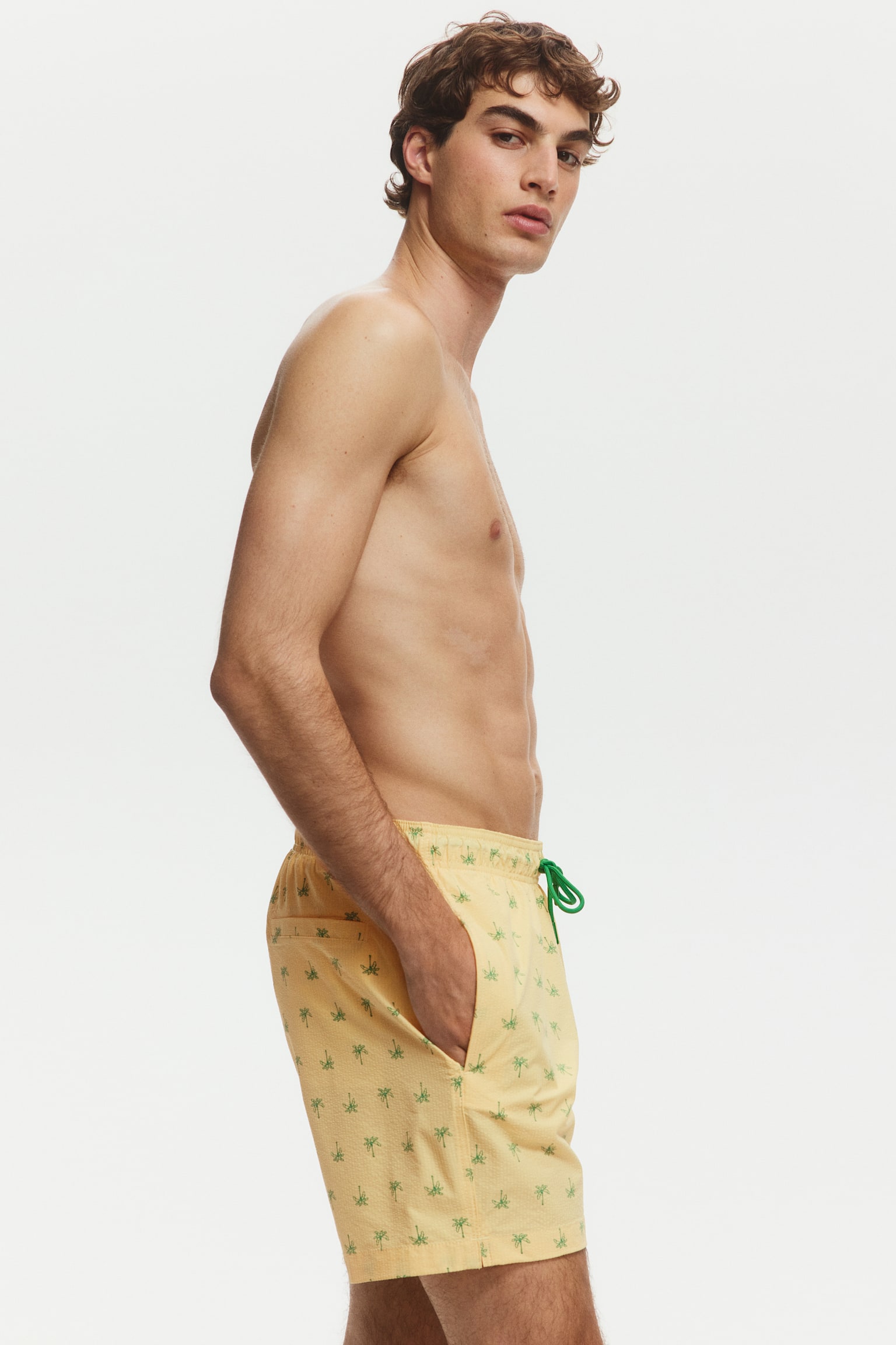 Seersucker swim shorts-Light yellow/Palm trees - 6