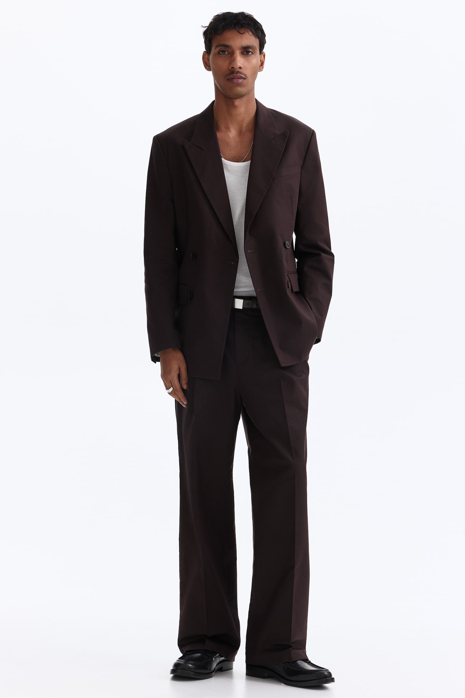 Dobbeltradet blazer Relaxed Fit - Brun/Beige - 2
