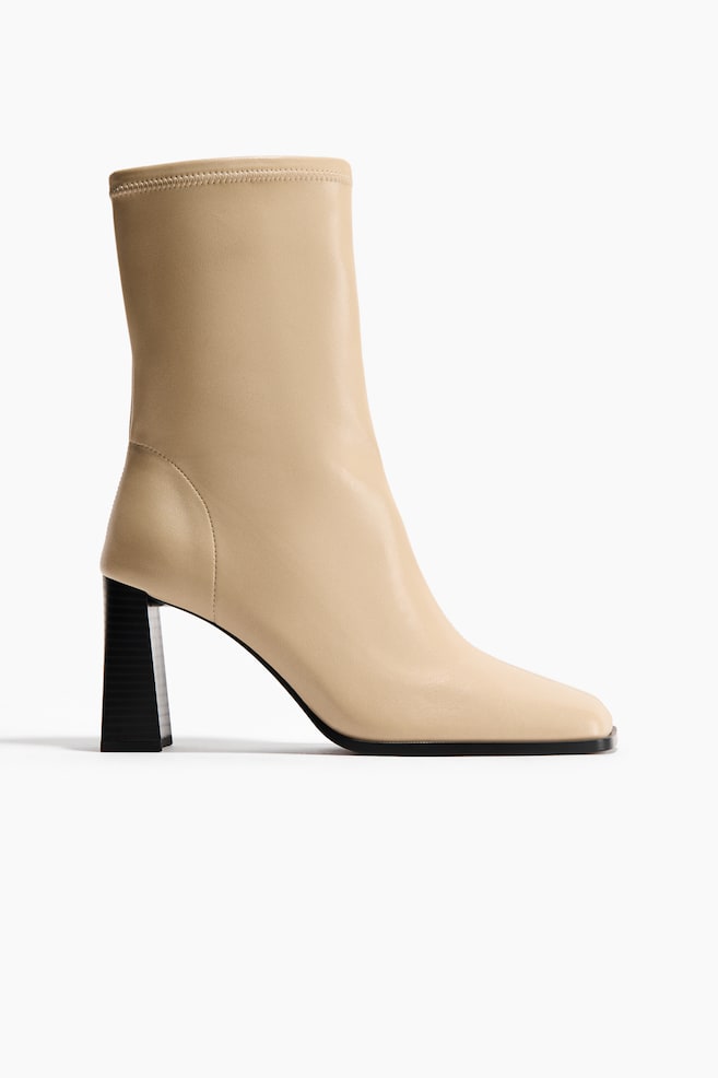 Block-heeled ankle boots - Light beige/Black - 1