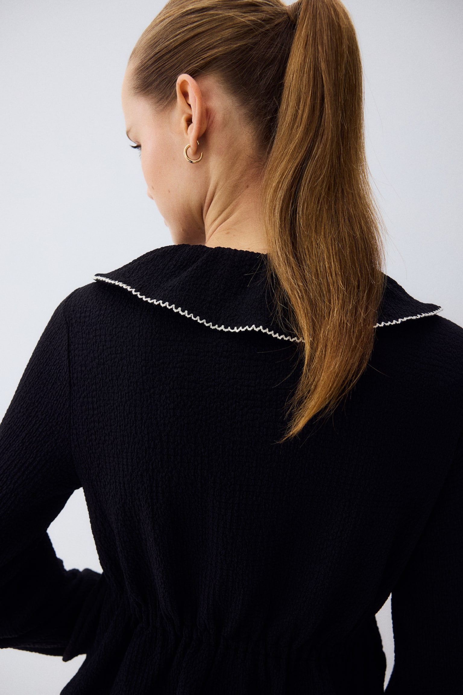 Collared peplum top - Charcoal grey/Cream/Turquoise - 5