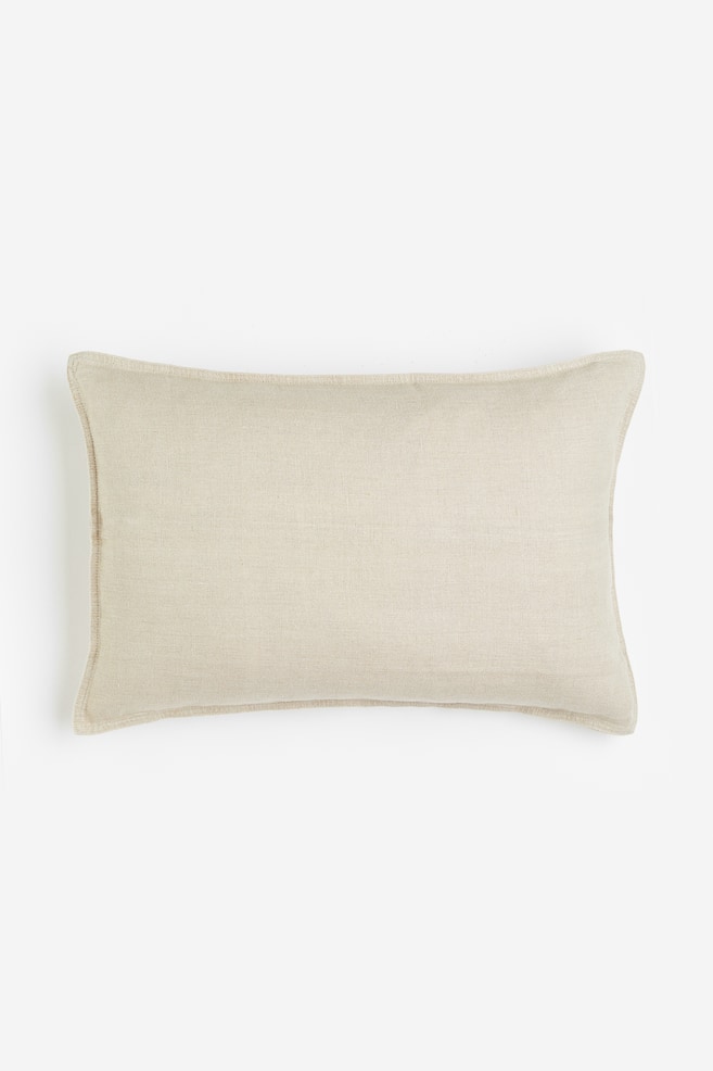 Washed linen cushion cover - Light beige/White - 1