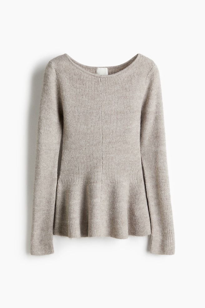 Top péplum en maille côtelée - Grège chiné/Crème/Bordeaux/Gris foncé - 1