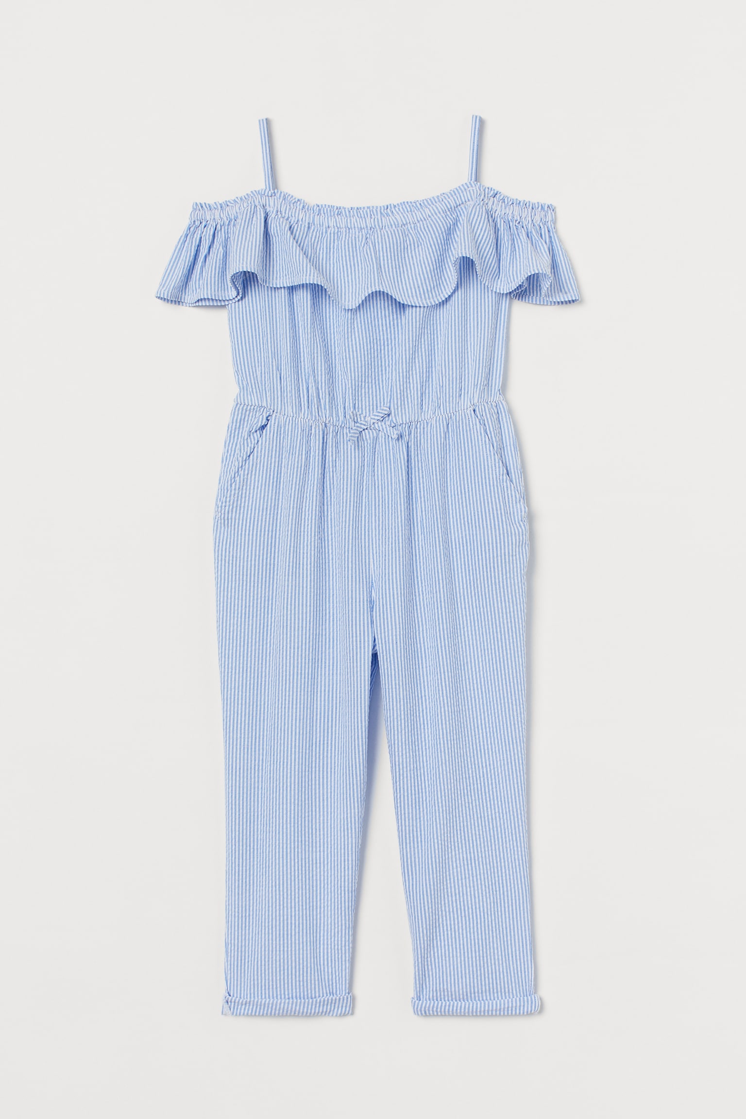 Flounce-trimmed jumpsuit - Blue/Striped