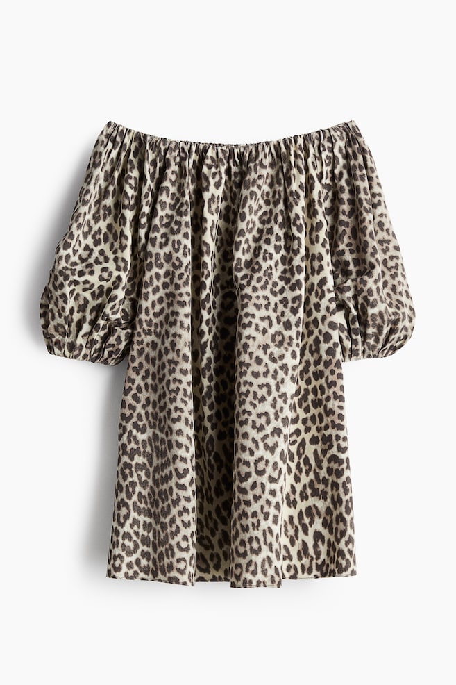 Off shoulder -mekko - Vaaleanbeige/Leopardipainatus - 1