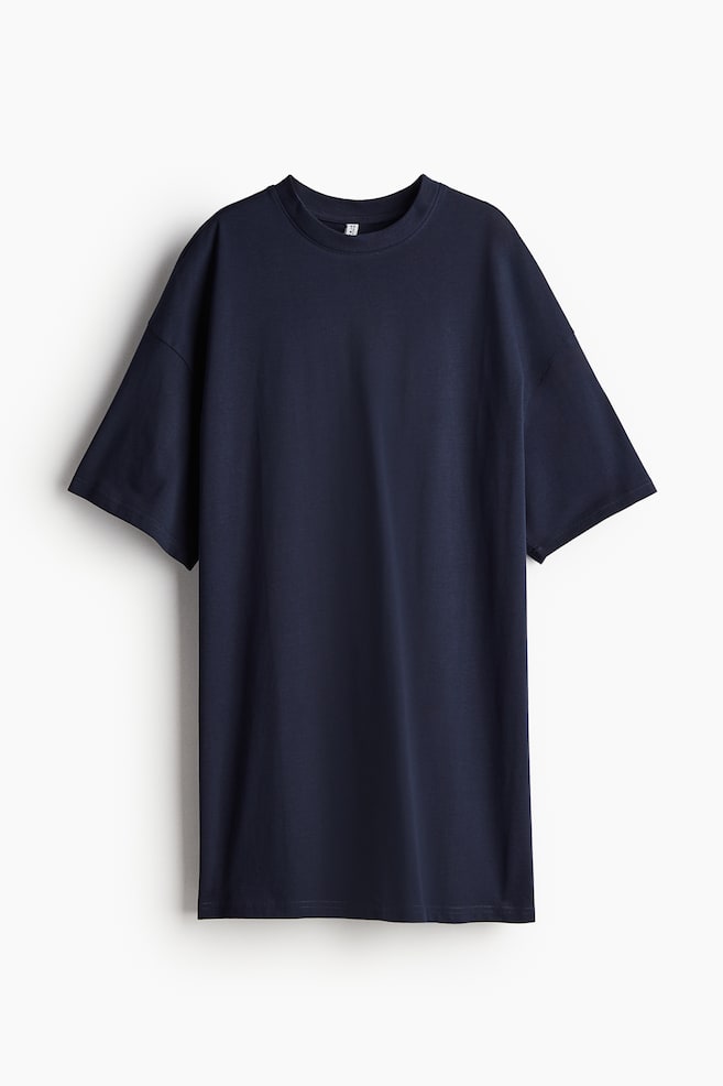 Oversized T-shirt dress - Navy blue/Light grey marl/Black/Light grey marl/White/Flowers - 1