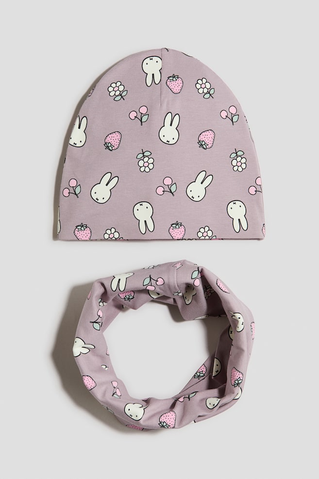 2-piece beanie and tube scarf set - Dusty purple/Miffy/Cream/SmileyWorld® - 1