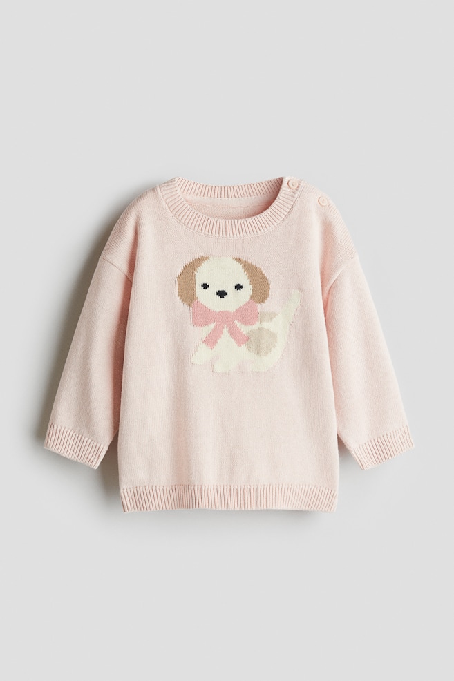 Jacquard Knit Sweater - Light pink/Dog/Beige/Leopard print/Light pink/Pink/Hearts/Light beige/Flowers/Turquoise - 1