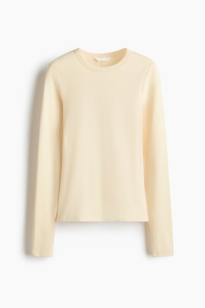 Long-sleeved Jersey Top - Light yellow/Dark taupe - 1