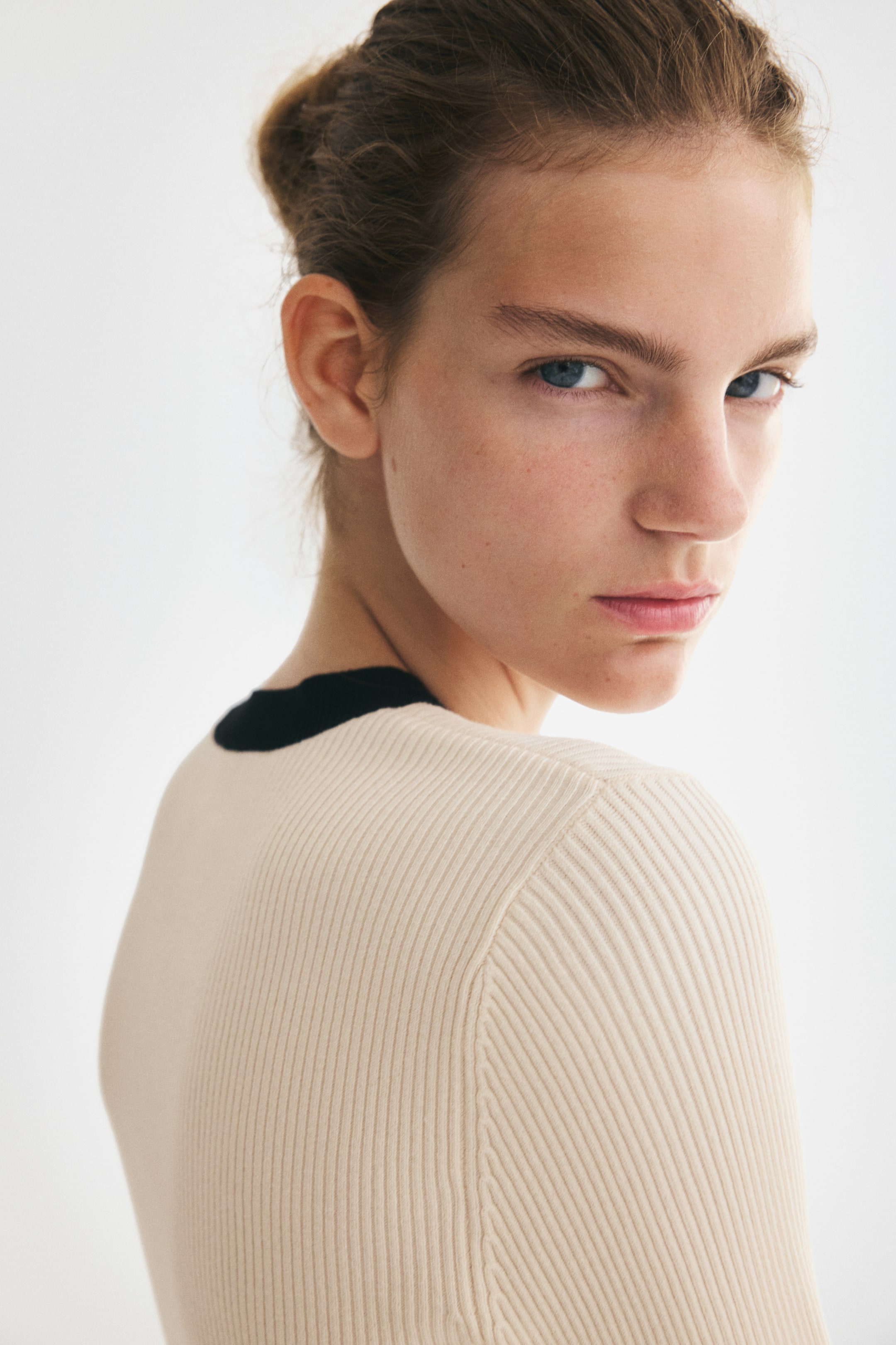 Ruffle-Trimmed Rib-Knit Top