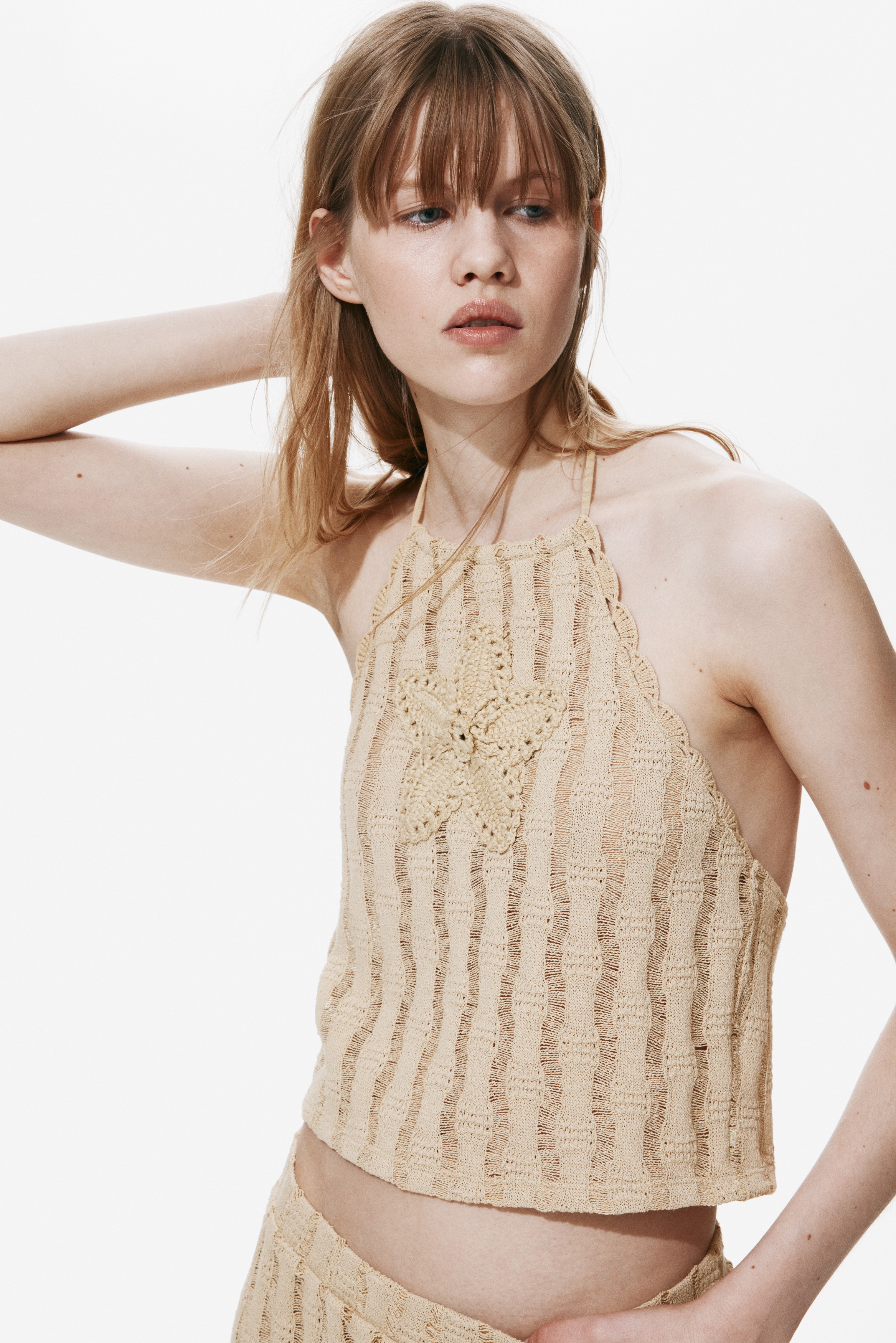 Women's Beige Crochet-Look Halterneck Top | H&M CA