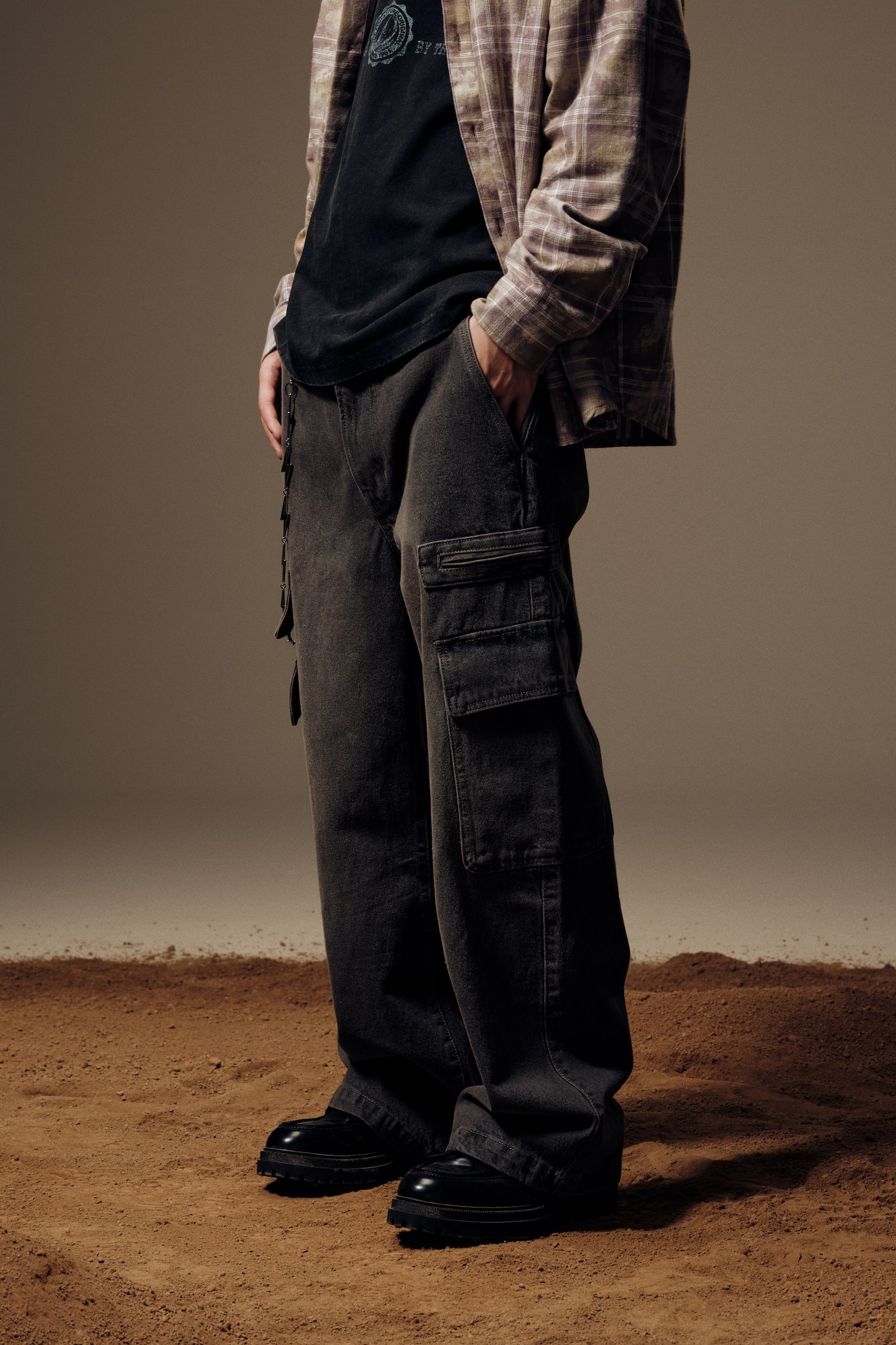 寬鬆工作牛仔褲 - 丹寧灰/丹寧黑 - 5