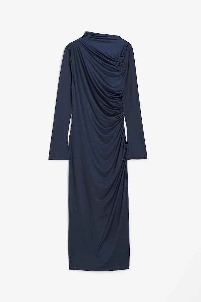Draperet kjole i jersey - Marineblå/Mørkegrå - 2