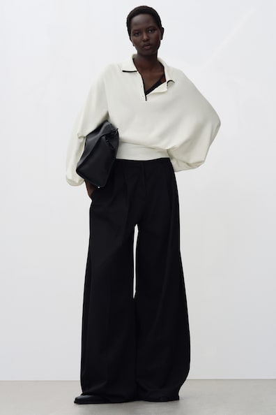 Batwing-sleeved polo jumper