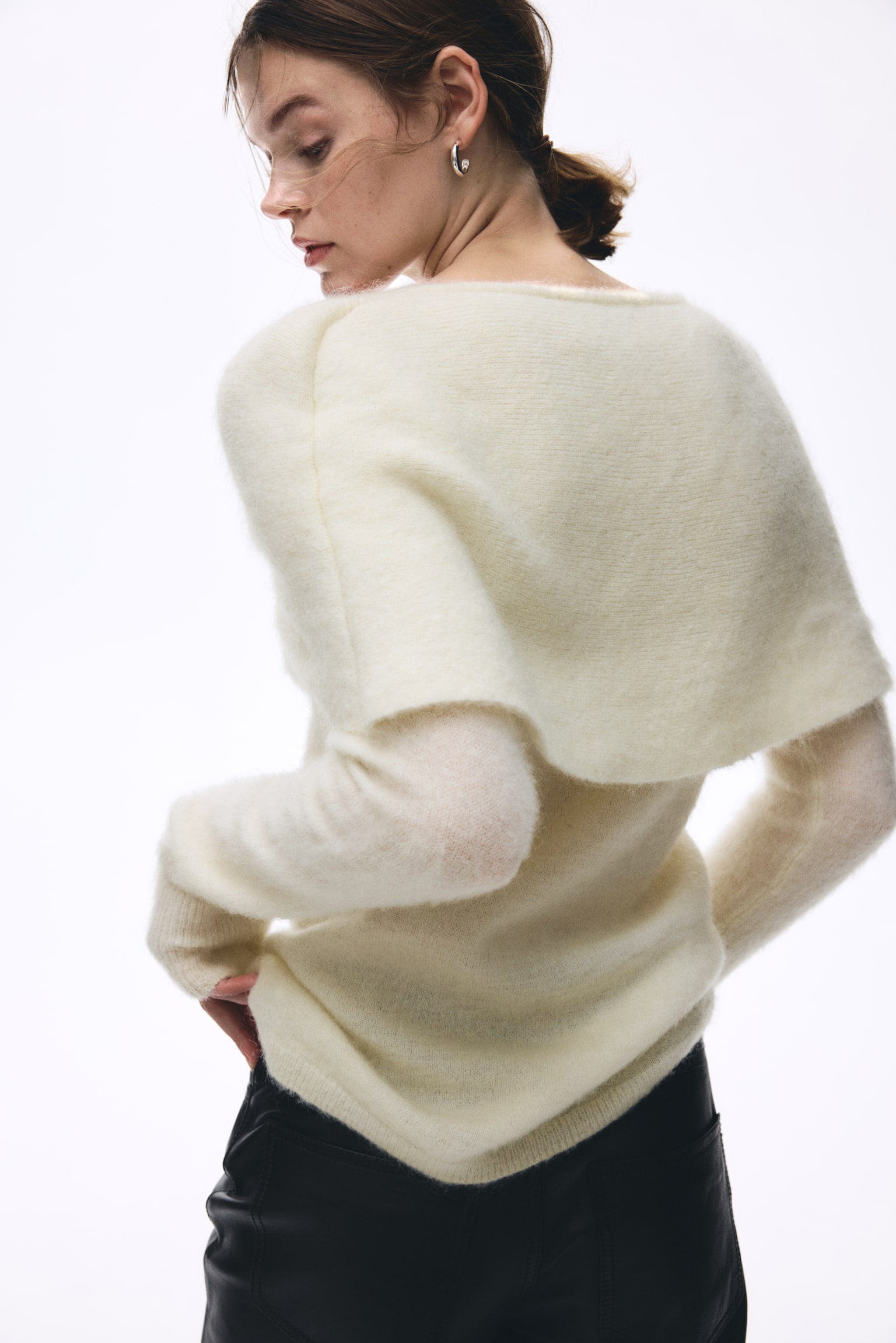 Mohérkeverék felső csavart részlettel - Krémszínű/Burgundivörös - 5