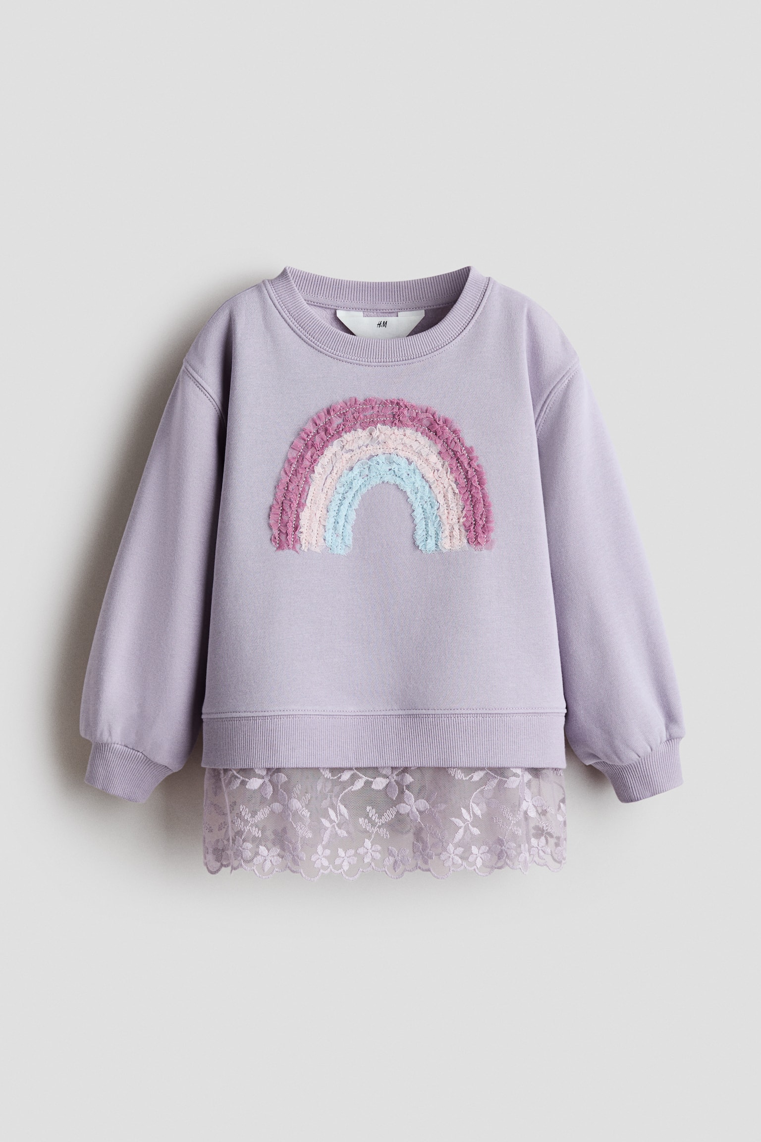 Double Layer Design Detail Sweater - Light dusty purple/Rainbow/Light turquoise/Love - 1