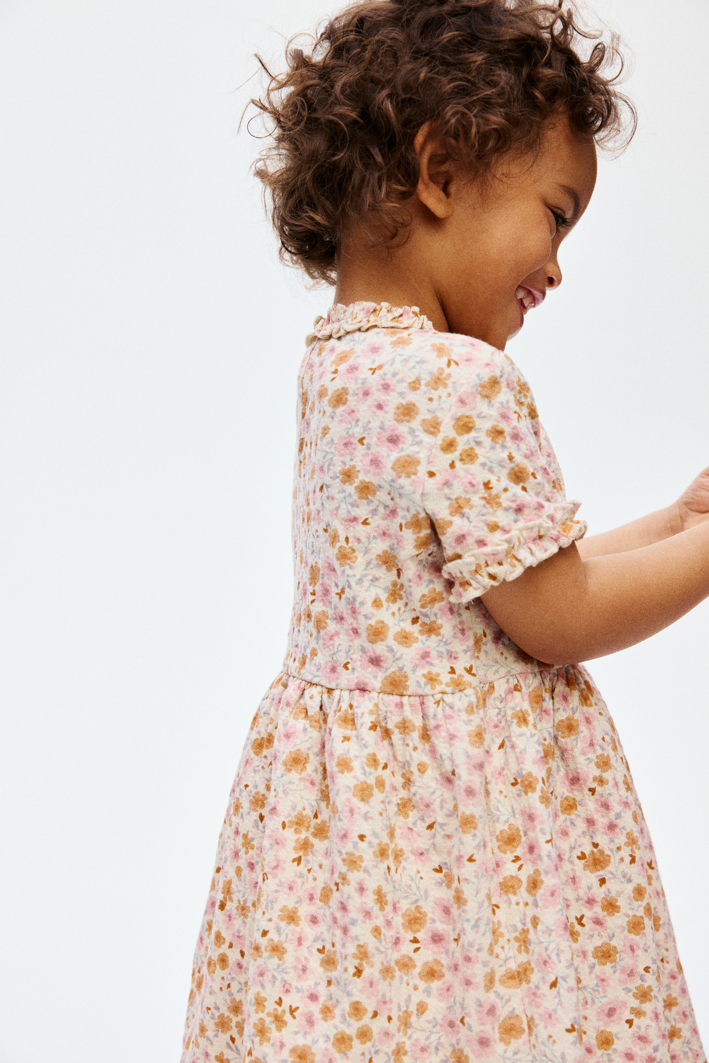 フリルトリム ジャカードジャージーワンピース - ライトベージュ