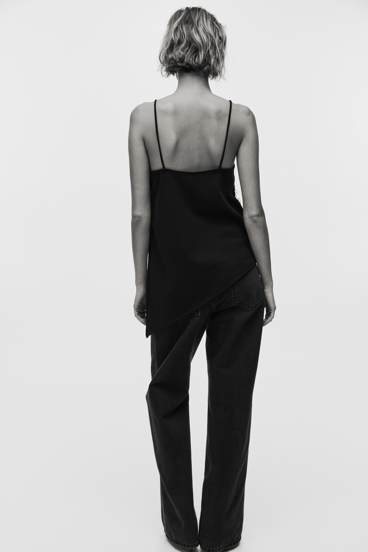 Lace-trimmed strappy top - Black/Dark plum purple - 3