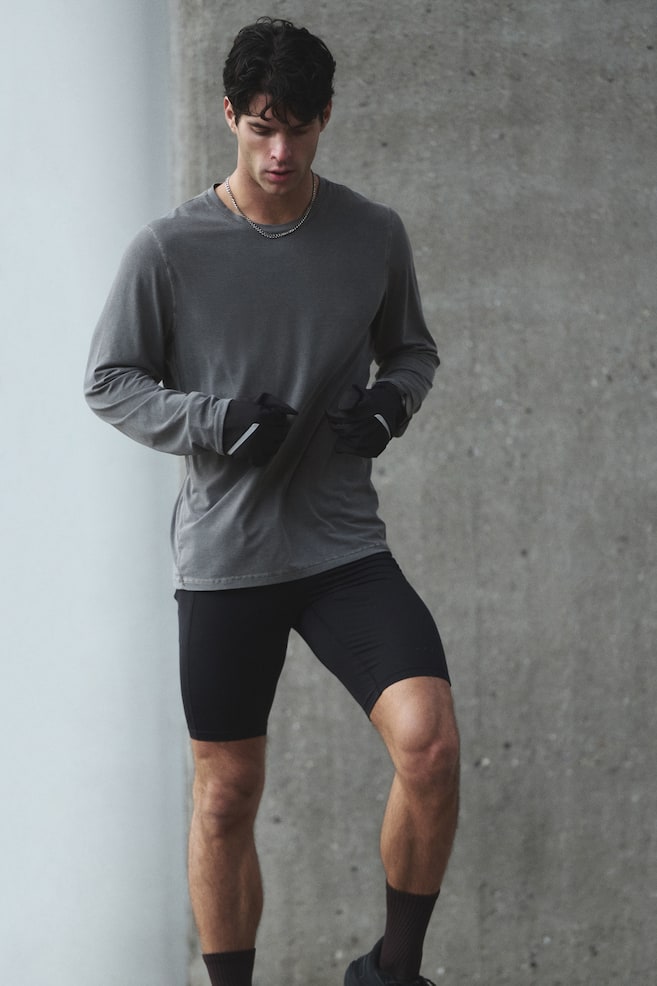 Regular-Fit Long-Sleeve Sports Shirt with DryMove™ - Dark gray/Light beige - 1