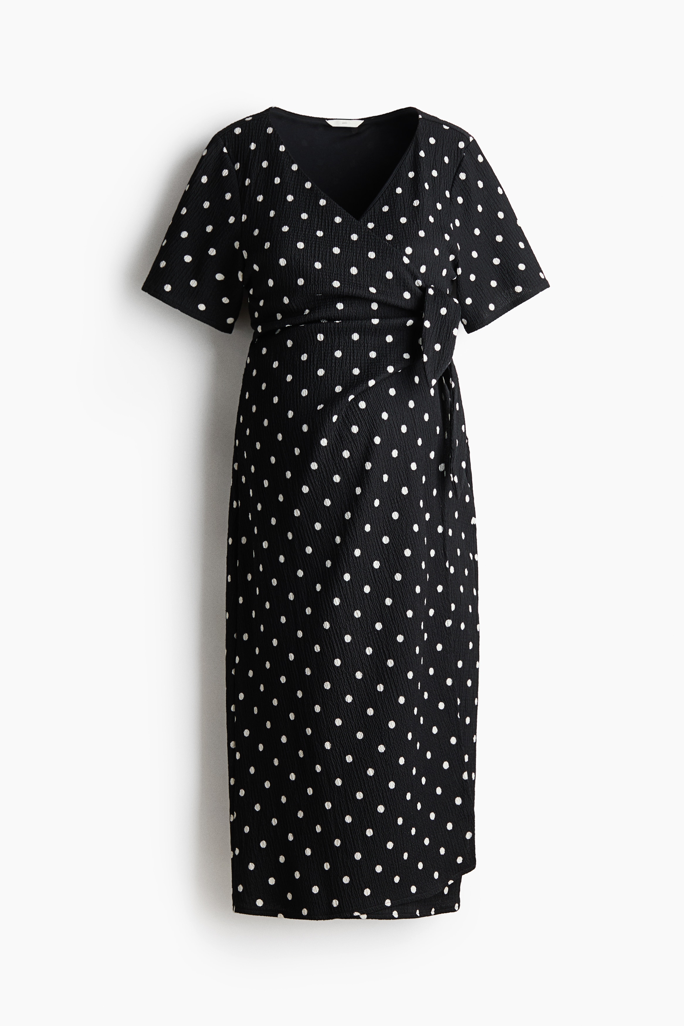 MAMA Crinkled wrap dress - Black/polka dot/Light beige
