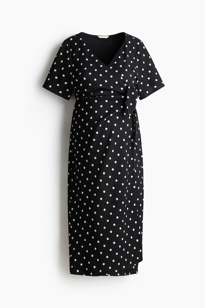 MAMA Crinklejurk met overslag - Zwart/polkadot/Lichtbeige/Roomwit/zwart dessin - 1