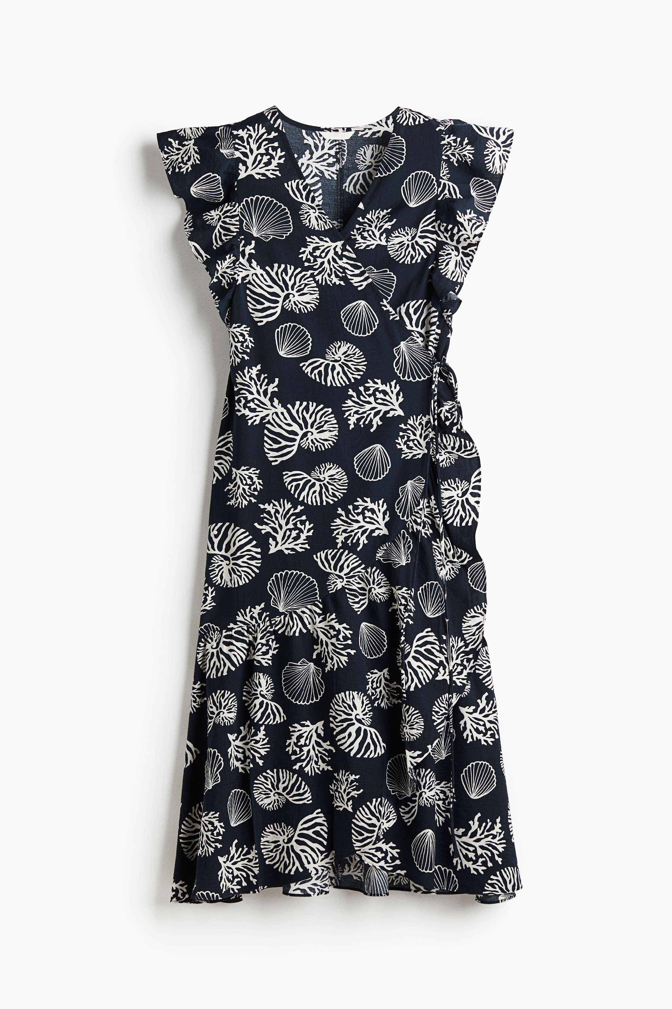 Patterned wrap dress - Navy blue/Seashells/Beige/Floral